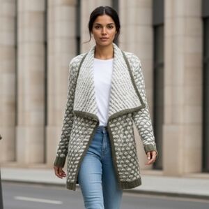 Time And Tru Flyaway Cardigan Sweater Open Front Chunky Knit Olive Green…